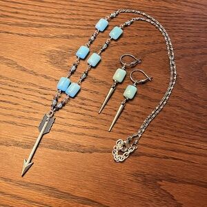 Handmade beautiful Blue Chalcedony stone and Crystal Necklace Earrings!!  NWT!